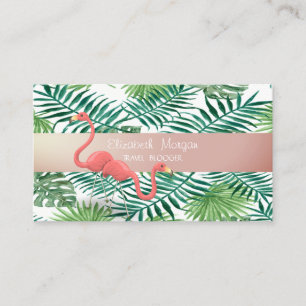 Cartão De Visita Modernos, Folhas de Palmeira Tropicais, Flamingos