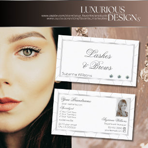 Cartão De Visita Moldura Chic White e Silver com Diamantes e Foto