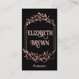 Cartão De Visita Moldura de ouro de rosa elegante deixa preto