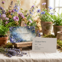 Cartão De Visita Moldura Dourada com Borda Floral Azul e Roxa Etére