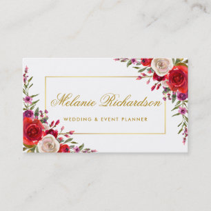 Cartão De Visita Moldura Dourada e Floral Elegante