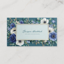Moldura Dourada Floral Azul Teal Profundo Aquarela