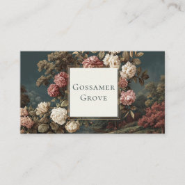 Cartão De Visita Moldura Dourada Paisagem Floral Romântica Vintage
