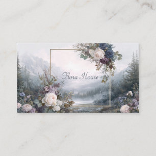 Cartão De Visita Moldura Floral Azul Turquesa Elegante Aquarela Dou