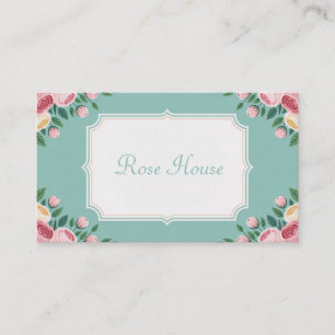 Cartão De Visita Moldura Geométrica Elegante de Rosa Azul Floral co