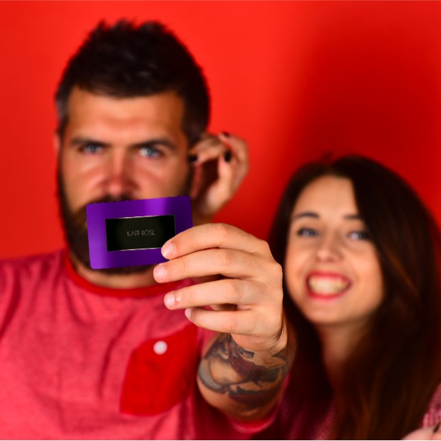 Cartão De Visita Moldura Preta de Chapa Roxa Metálica Vip (Metallic Purple Plum Black Champaign Frame Vip Business Card)