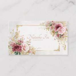 Cartão De Visita Moldura Vitoriana de Luxo com Rosa Cor-de-Rosa Flo