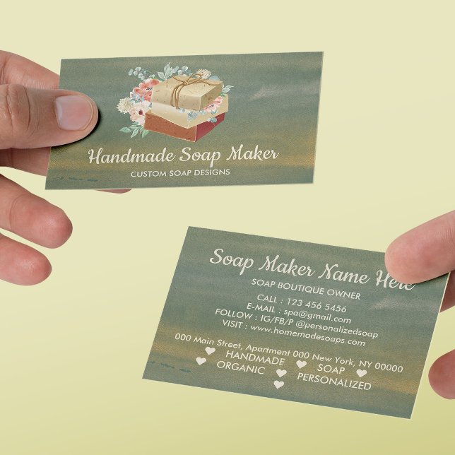 Cartão De Visita Molhador de sabão verde marrom feito à mão (Green Brown Handmade Bath Bomb Soap Maker Business Card
)