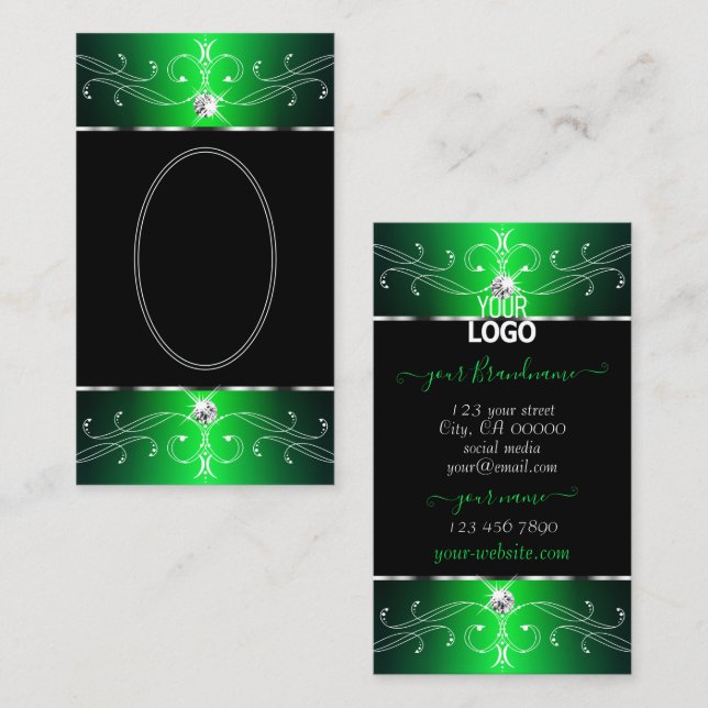 Cartão De Visita Molhando ornamentos de Ornamentado preto verde com (Frente/Verso)