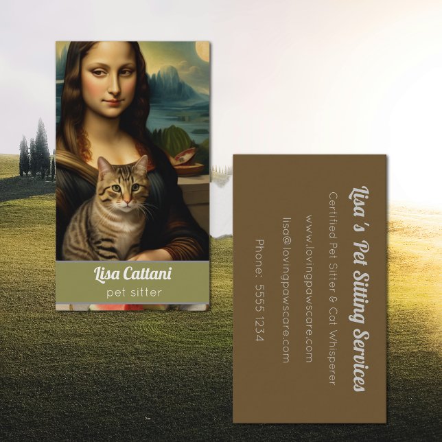 Cartão De Visita Mona Lisa e gato-de-mesa (Criador carregado)