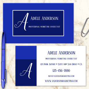 Cartão De Visita Monogram Blue PR Marketing Template Business Card
