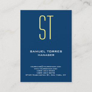 Cartão De Visita Monograma amarelo azul simples liso moderno