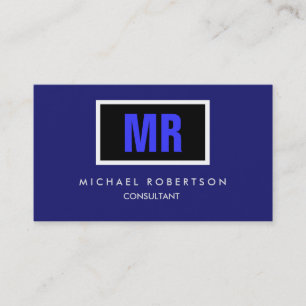 Cartão De Visita Monograma Azul de Meia-Noite Preto de Qualidade Ún