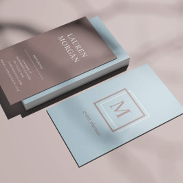 Cartão De Visita Monograma Azul de Pastel Moderno Personalizado