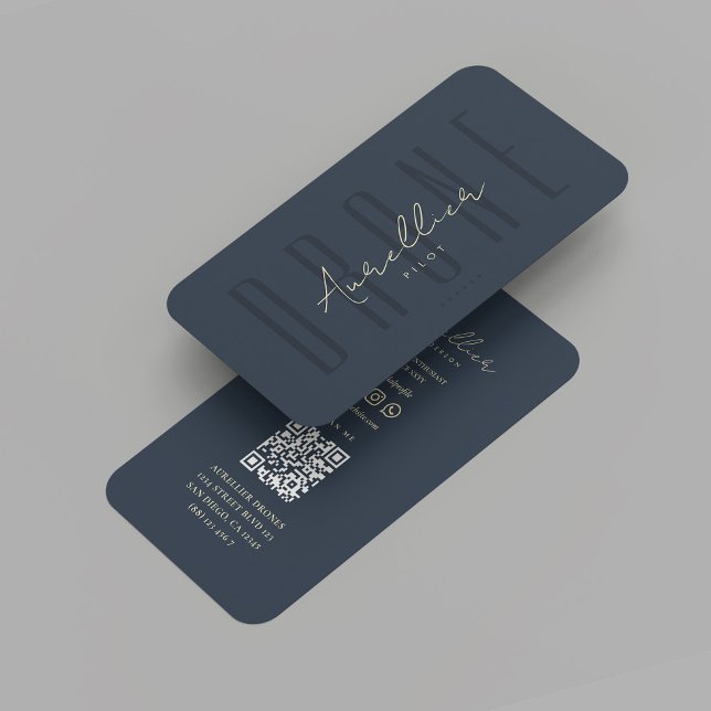 Cartão De Visita Monograma Azul do Piloto de Drone Profissional Mod (Modern Professional Drone Pilot Dark Blue Monogram Business Card
)