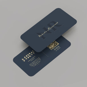 Cartão De Visita Monograma Azul Escuro Profissional Moderno Elegant