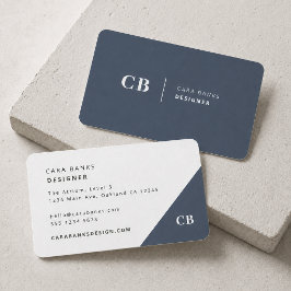 Cartão De Visita Monograma Azul Marinho Moderno Minimalista Simples
