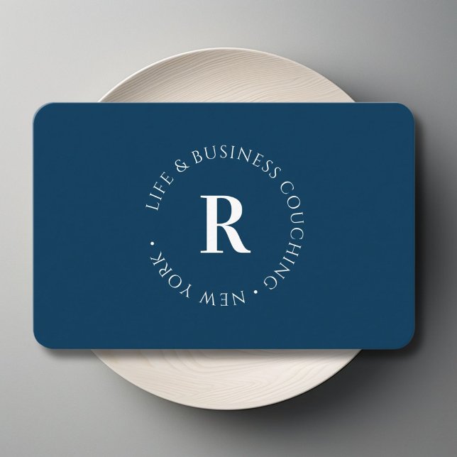Cartão De Visita Monograma, azul mínimo (Monogram, Minimum Blue Business Card)