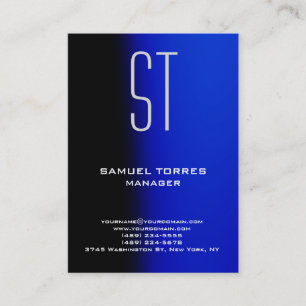 Cartão De Visita Monograma azul preto simples e simples moderno