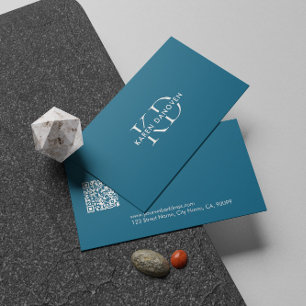 Cartão De Visita Monograma Azul Turquesa Moderno Profissional