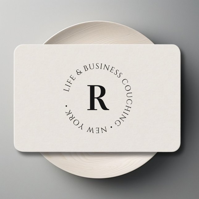 Cartão De Visita Monograma, bege Mínimo (Monogram, Minimum Beige Business Card)