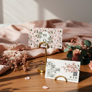 Cartão De Visita Monograma Botânico Elegante Aquarela Floral