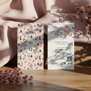 Cartão De Visita Monograma Botânico Elegante Aquarela Floral
