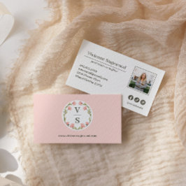 Cartão De Visita Monograma Botânico Elegante Foto Rosa Pretada