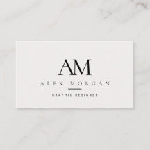 Cartão de Visita Monograma Branco Elegante Minimal