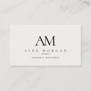 Cartão de Visita Monograma Branco Elegante Minimal