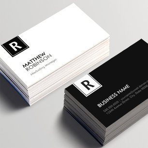 Cartão De Visita Monograma branco preto e branco limpo