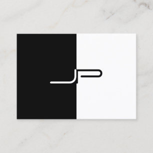 Cartão De Visita Monograma Branco Preto Personalizado Moderno Elega