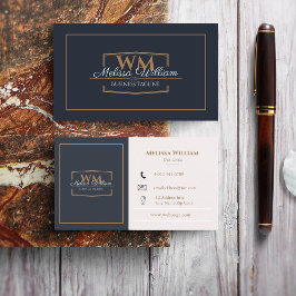 Cartão De Visita Monograma branco preto simples