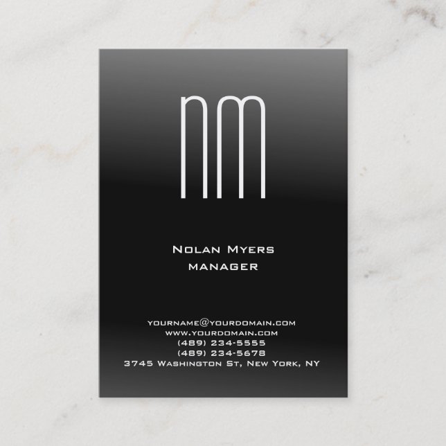 Cartão De Visita Monograma branco preto simples e simples único (Frente)