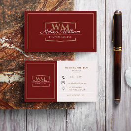 Cartão De Visita Monograma branco vermelho simples