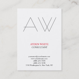 Cartão De Visita Monograma cinzento vermelho branco preto simples