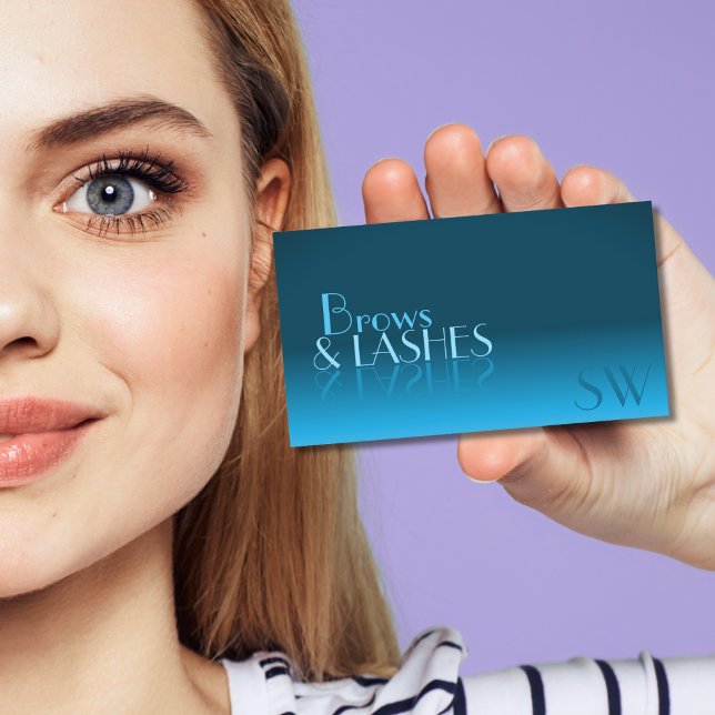 Cartão De Visita Monograma Clássico do Espelho de Gradação do Teal  (Criador carregado)