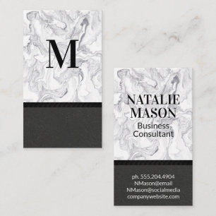 Cartão De Visita Monograma clássico  Marble Moderno  Textura negra