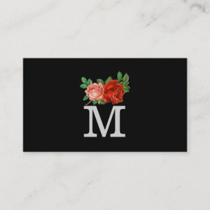 Cartão De Visita Monograma Clássico Minimalista com Rosas