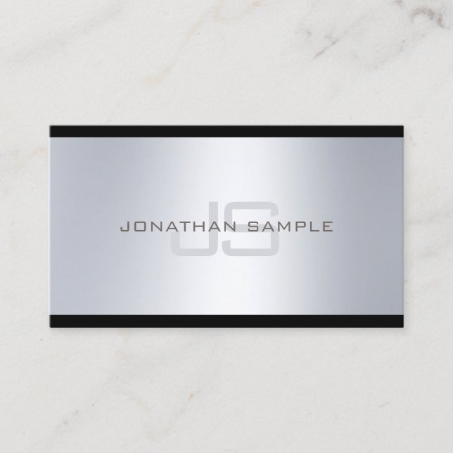 Cartão De Visita Monograma clássico, prata artística, aparência de  (Frente)