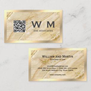Cartão De Visita Monograma   CÓDIGO QR   Mármore Dourado