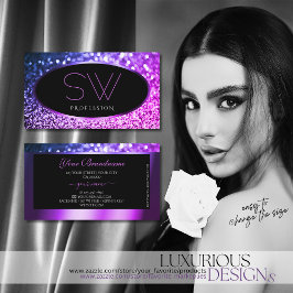 Cartão De Visita Monograma com brilho brilhante roxo, cor-de-rosa,