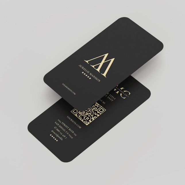 Cartão De Visita Monograma Companhia A M Preto Moderno Dourado (Monogram Logo Company A M Modern Black Gold Business Card
)