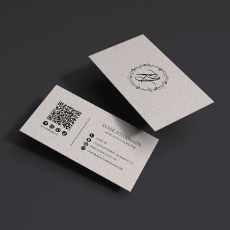 Cartão De Visita Monograma Cor-de-rosa claro e QR & Mídia social