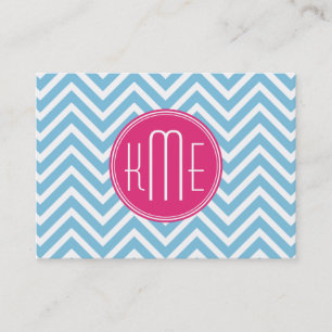 Cartão De Visita Monograma cor-de-rosa magenta com luz - Chevron