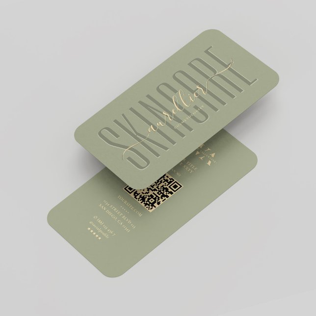 Cartão De Visita Monograma Cosmetologista Sage Script Moderno (Monogram Cosmetologist Sage Gold Script Modern Business Card
)