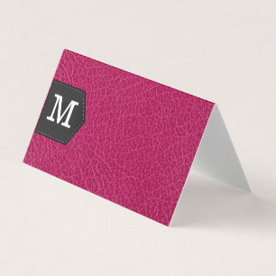Cartão De Visita Monograma Couro e Patch cor-de-rosa