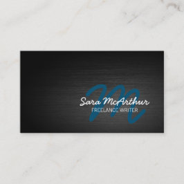 Cartão De Visita Monograma Cursivo de Metal Escuro do Escritor de F