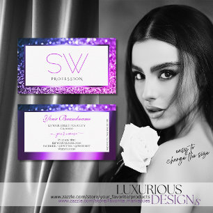 Cartão De Visita Monograma da Brilhante Branca de Ombro Púrpura Ros