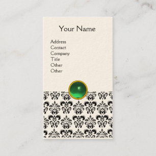 Cartão De Visita MONOGRAMA DAMASCO verde branco creme